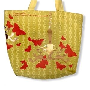 𝅺ROOTOTE Yellow Textile Butterfly Tote with Multiple Pockets